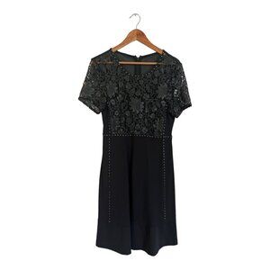French Connection Lace Crochet Dress Size 12 Black Short Sleeves